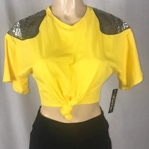 Topia Crop Top with Sequence Wings on shoulders New - Picture 1 of 3
